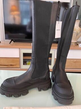 Ganni Black Chunky Combat Moto Boots